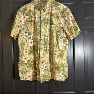 J. Crew Men's Cotton Classic Floral Hawaiian SS Button Down Shirt Tan XL(k)